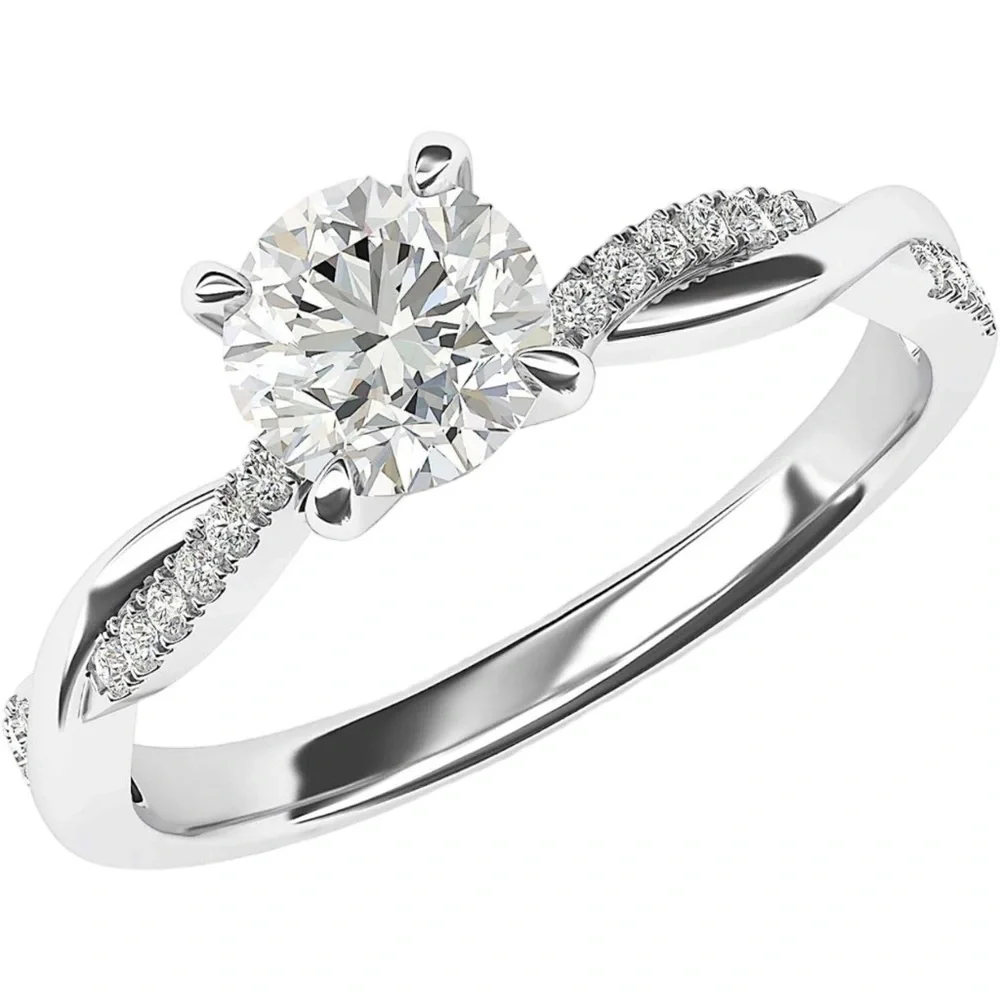 Sterling Silver Twisted Vine Simulated 1.0 CT Diamond Ring